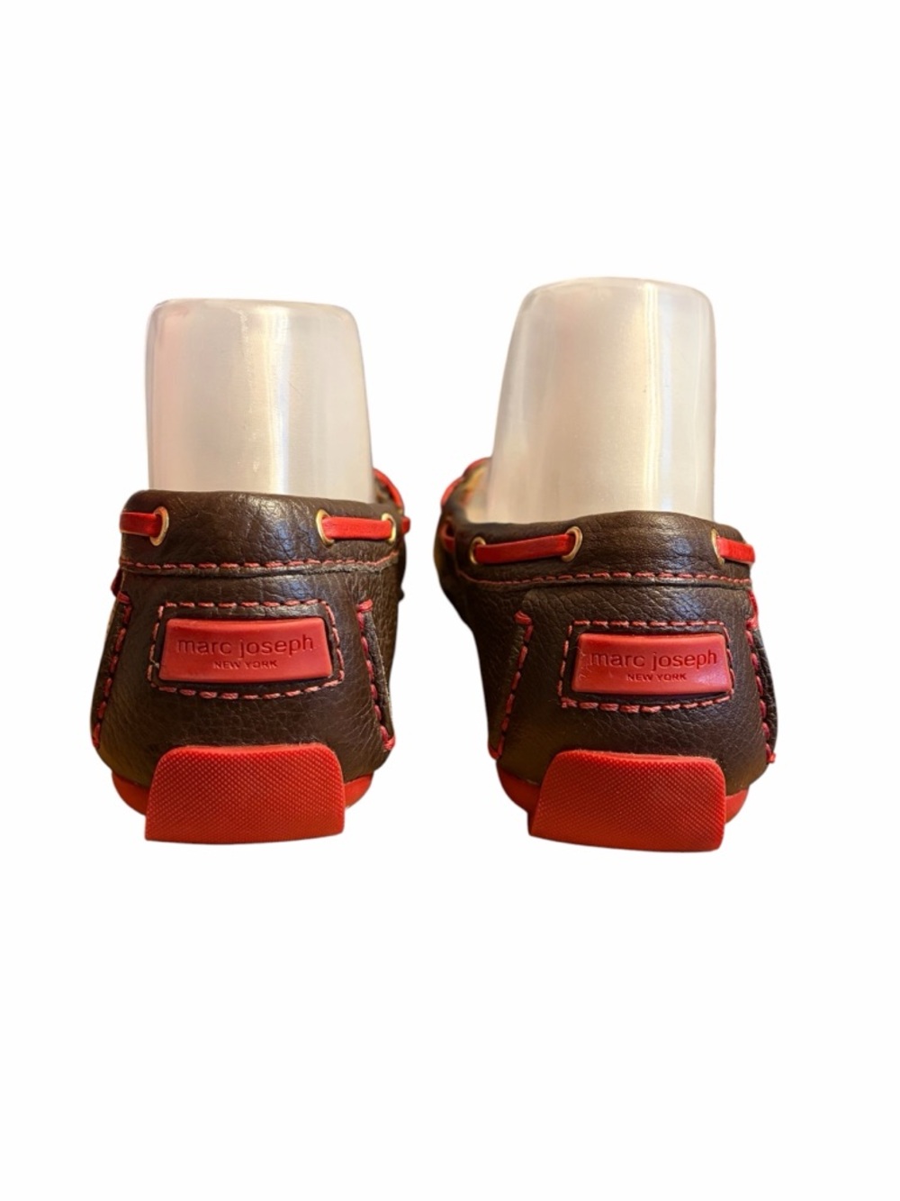 Marc Joseph NY Leather Driving Moccasins in Brown with Red Trim - Picture 4 of 6